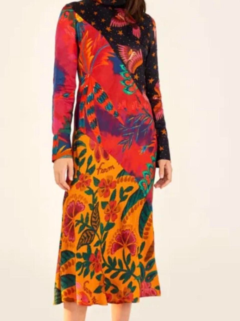 FARM Rio Moxed Diagonal Prints Midi Dress | Size Large